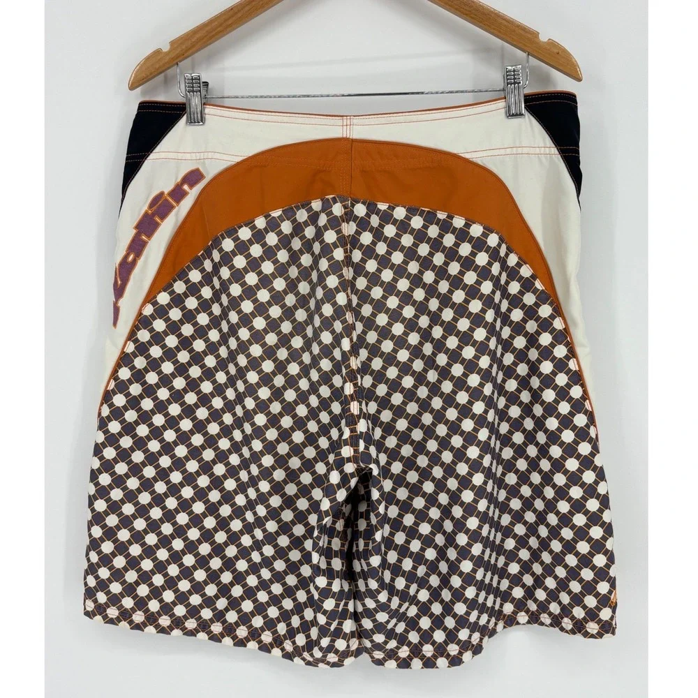 Katin Board Shorts Mens 34 Brown Polka Dot Geometric Retro Surf Swim Trunks